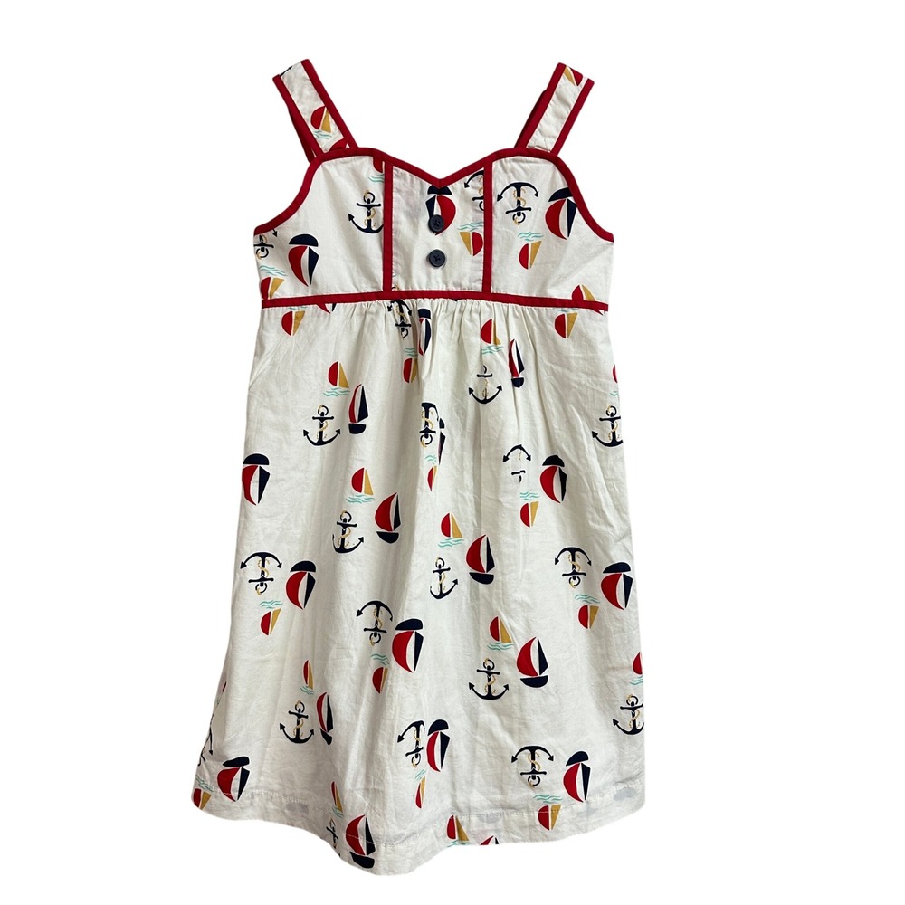 Hanna Andersson Girls Dress 110‎ US 5 Nautical Sailboat Anchor Print 100% Cotton